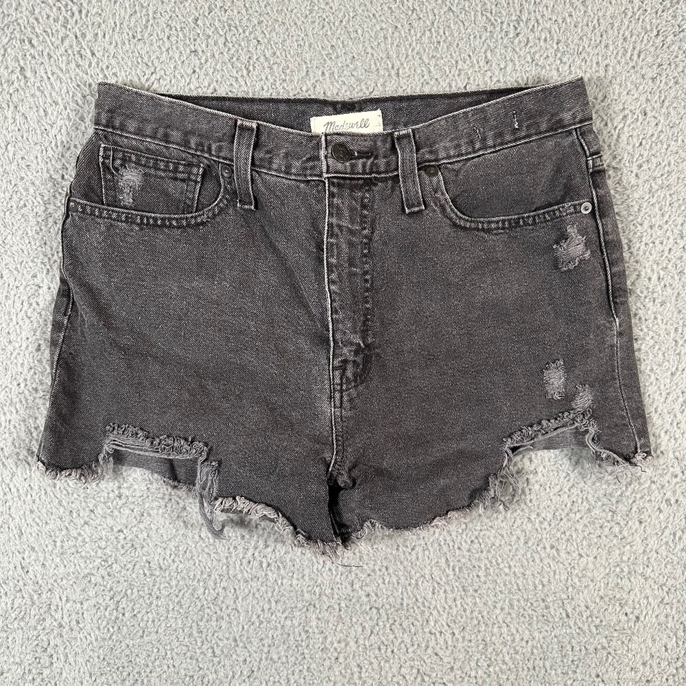 Madewell Shorts Women's 29 Black The Mom Jean Short High Rise Cut Off Dark Wash